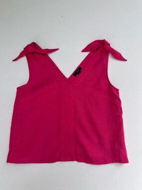 J.Crew Woman Fuchsia Pink Linen Bow Tie-Shoulders Sleeveless Summer Top Size XXS